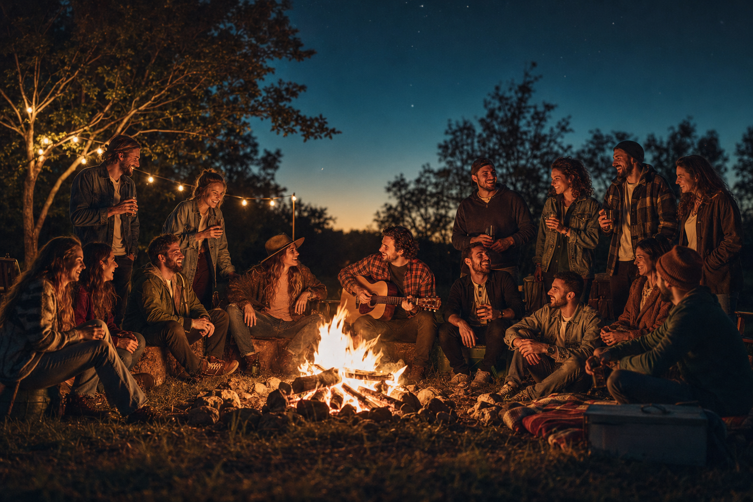 Members gathered around a fireside Circle night.