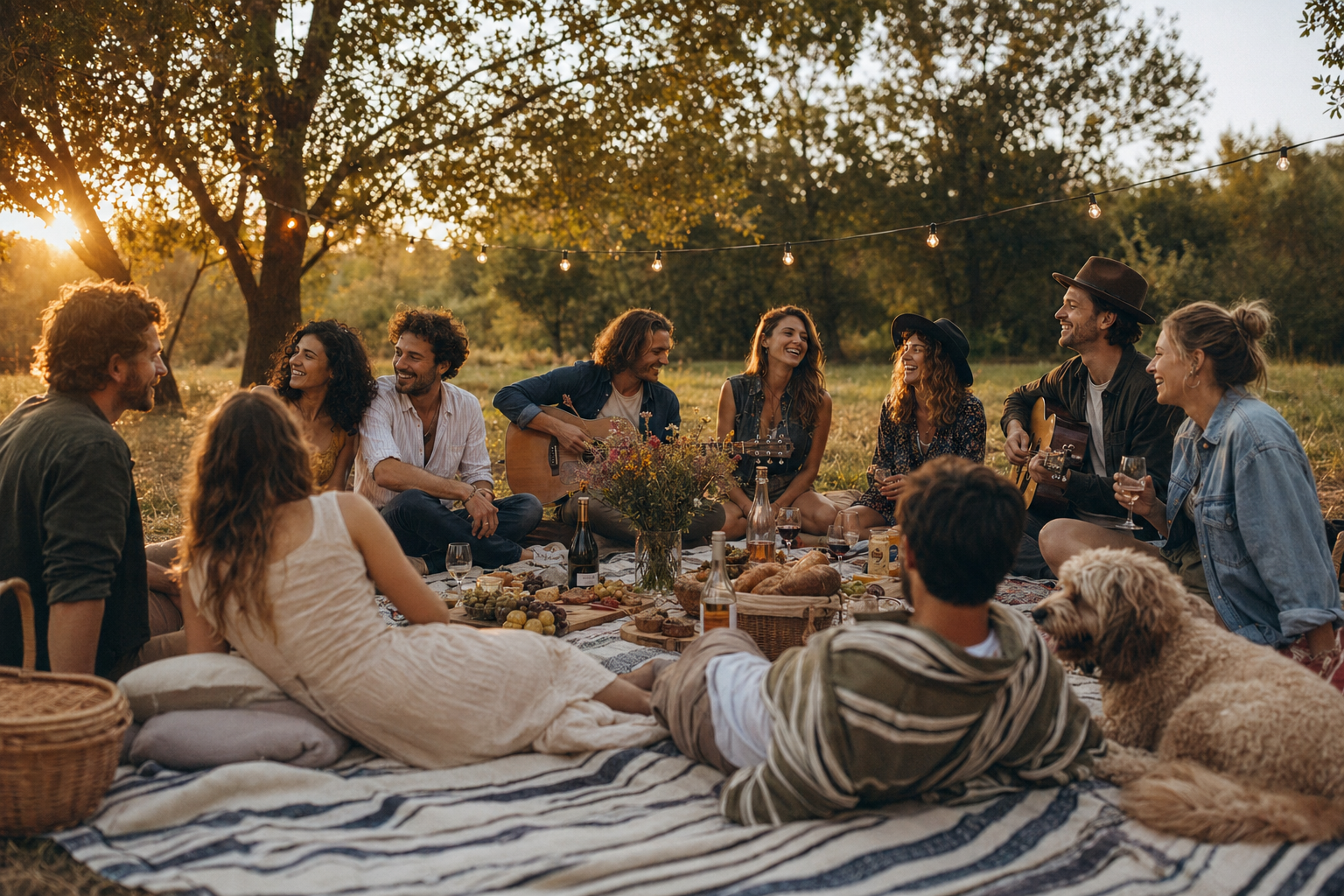 An outdoor picnic gathering in the park.